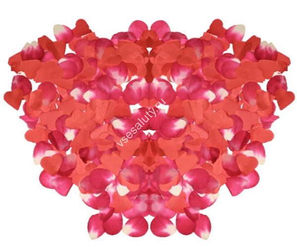Хлопушка 60см Свадебная (бумажные лепестки роз и красные сердца)